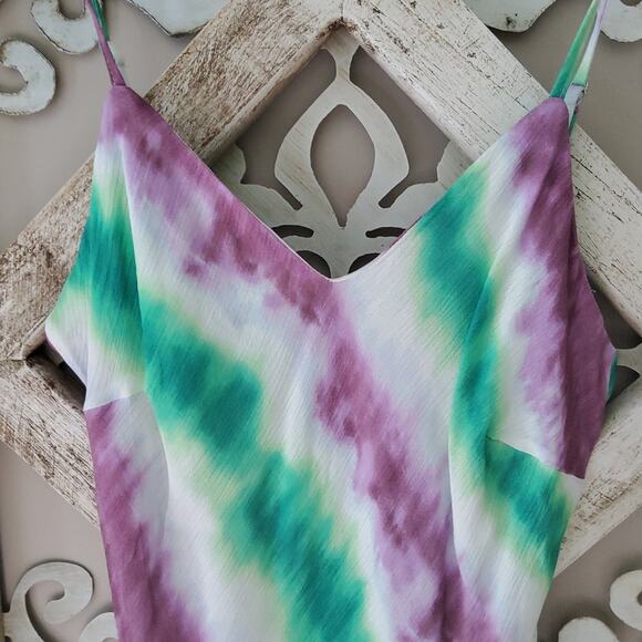 Blue B Junior Lightweight Rayon Tank Top in Colorful Purple & Green Tie Dye - Picture 4 of 9
